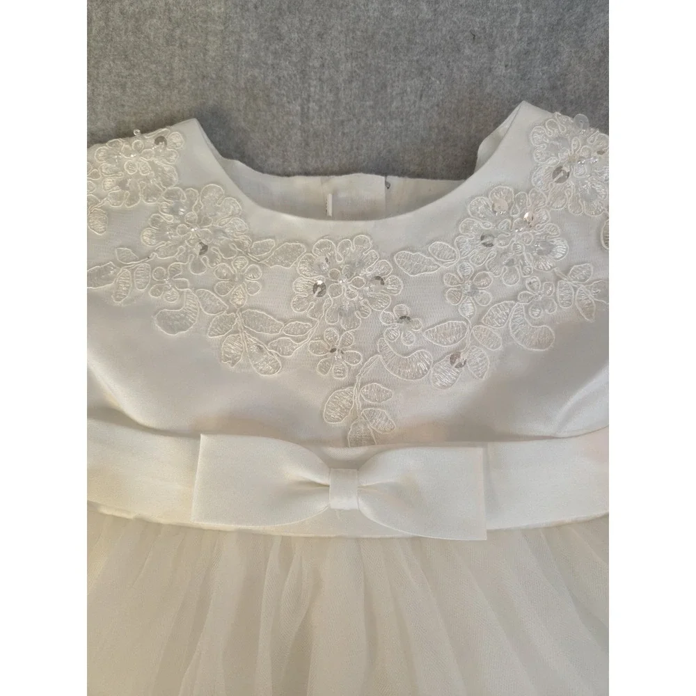 Girls Christening Baptism Wedding Dress Infant 6 Months Tulle Princess Bow White